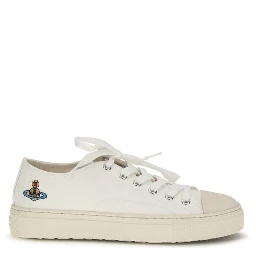 White Fabric Low Top Sneakers