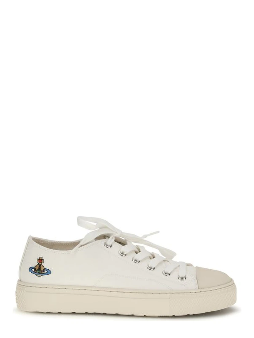 White Fabric Low Top Sneakers