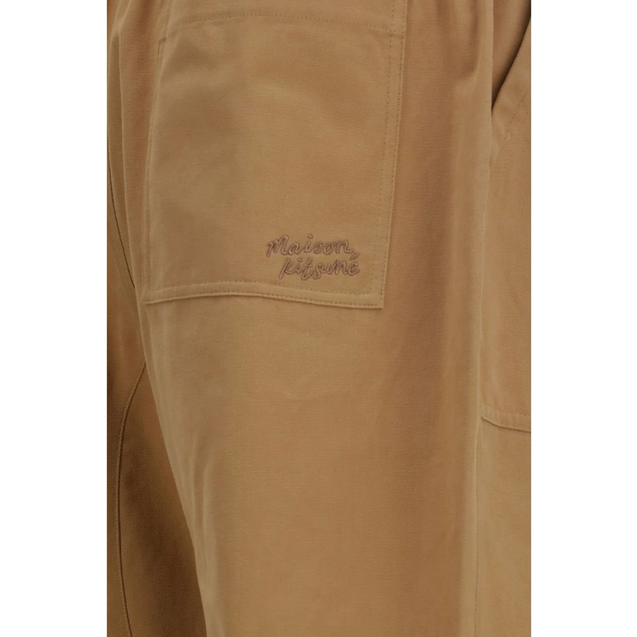Beige Cotton Casual Pants