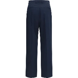 Blue Cotton Casual Pants