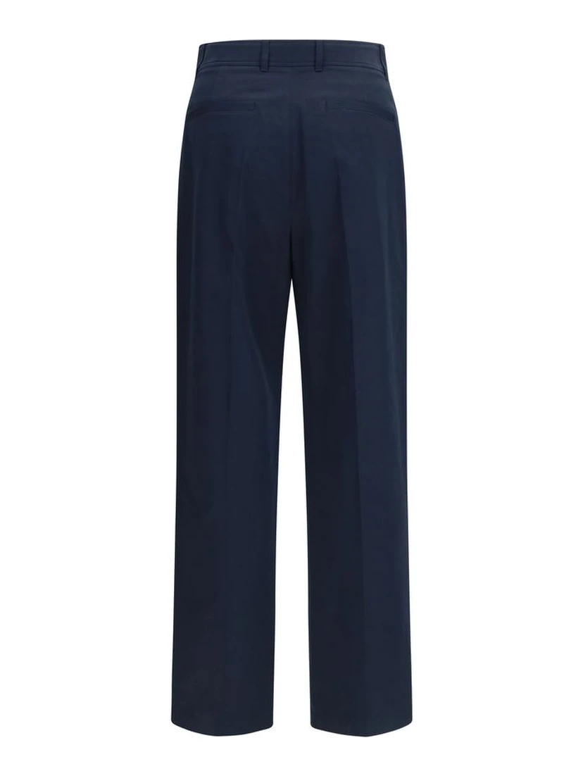 Blue Cotton Casual Pants
