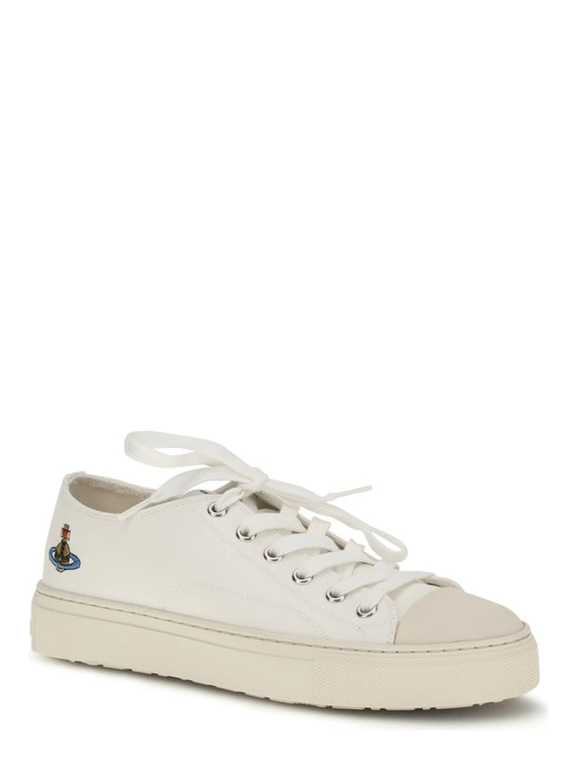 White Fabric Low Top Sneakers