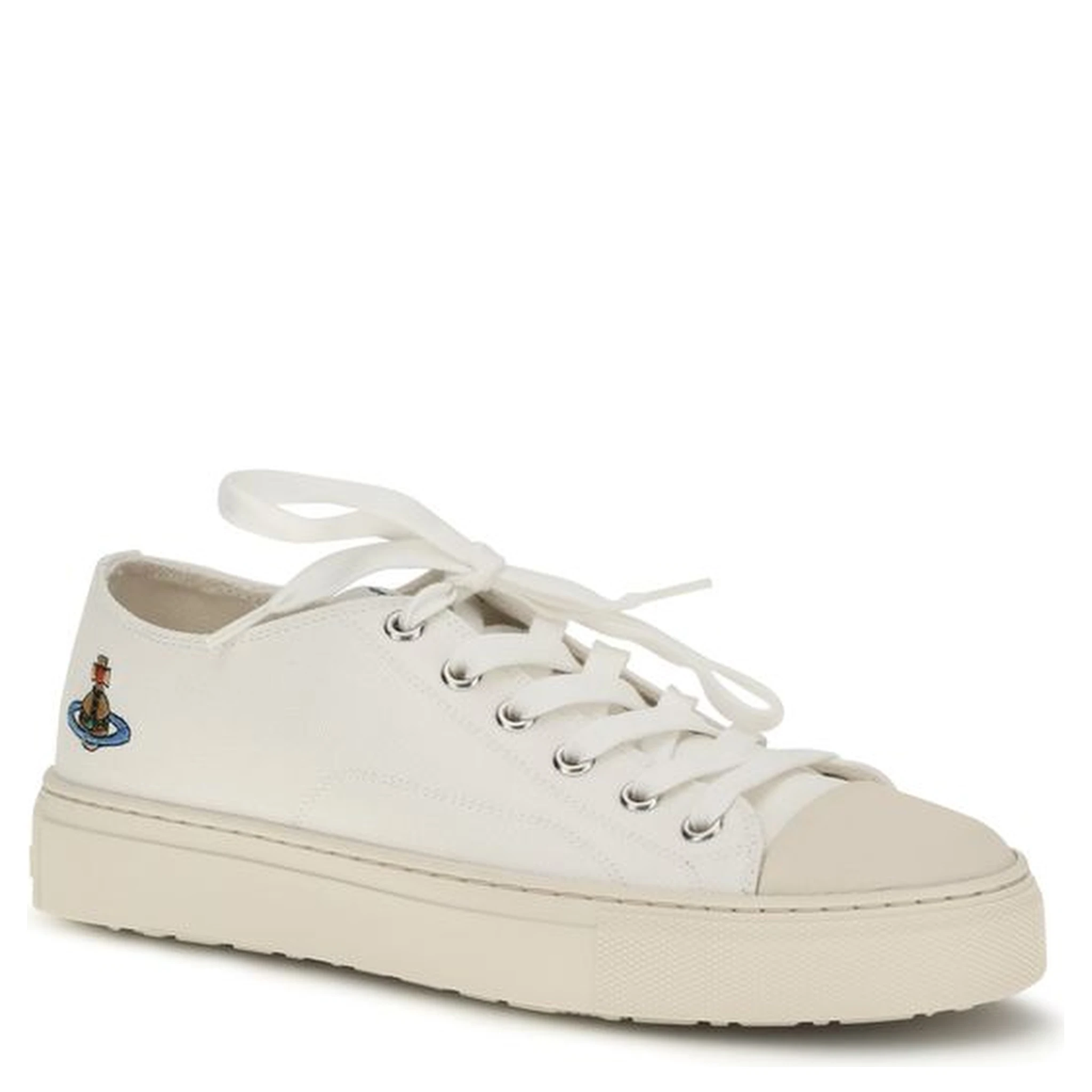White Fabric Low Top Sneakers