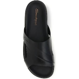 Black Calf Leather Bos Taurus Flat Sandals