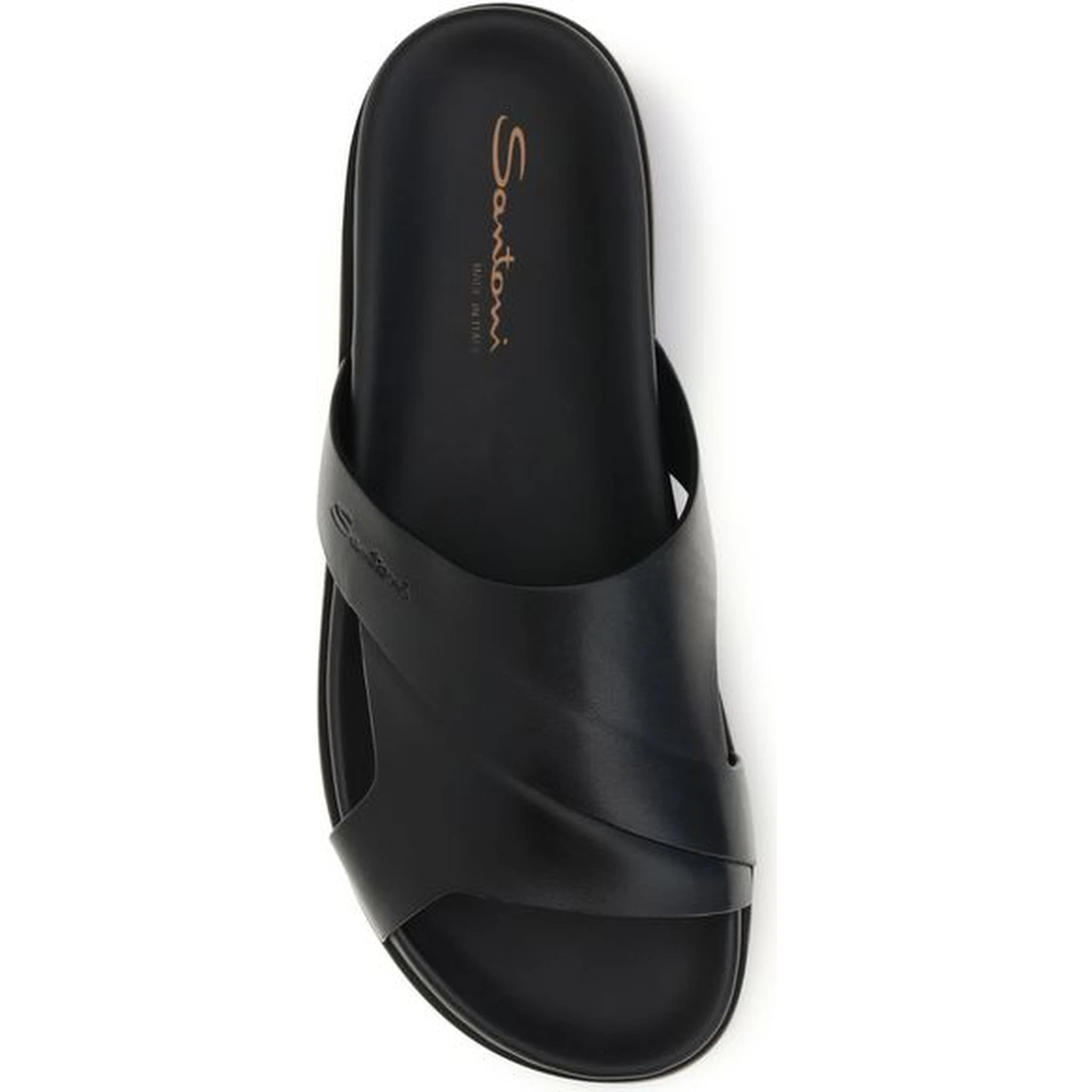 Black Calf Leather Bos Taurus Flat Sandals