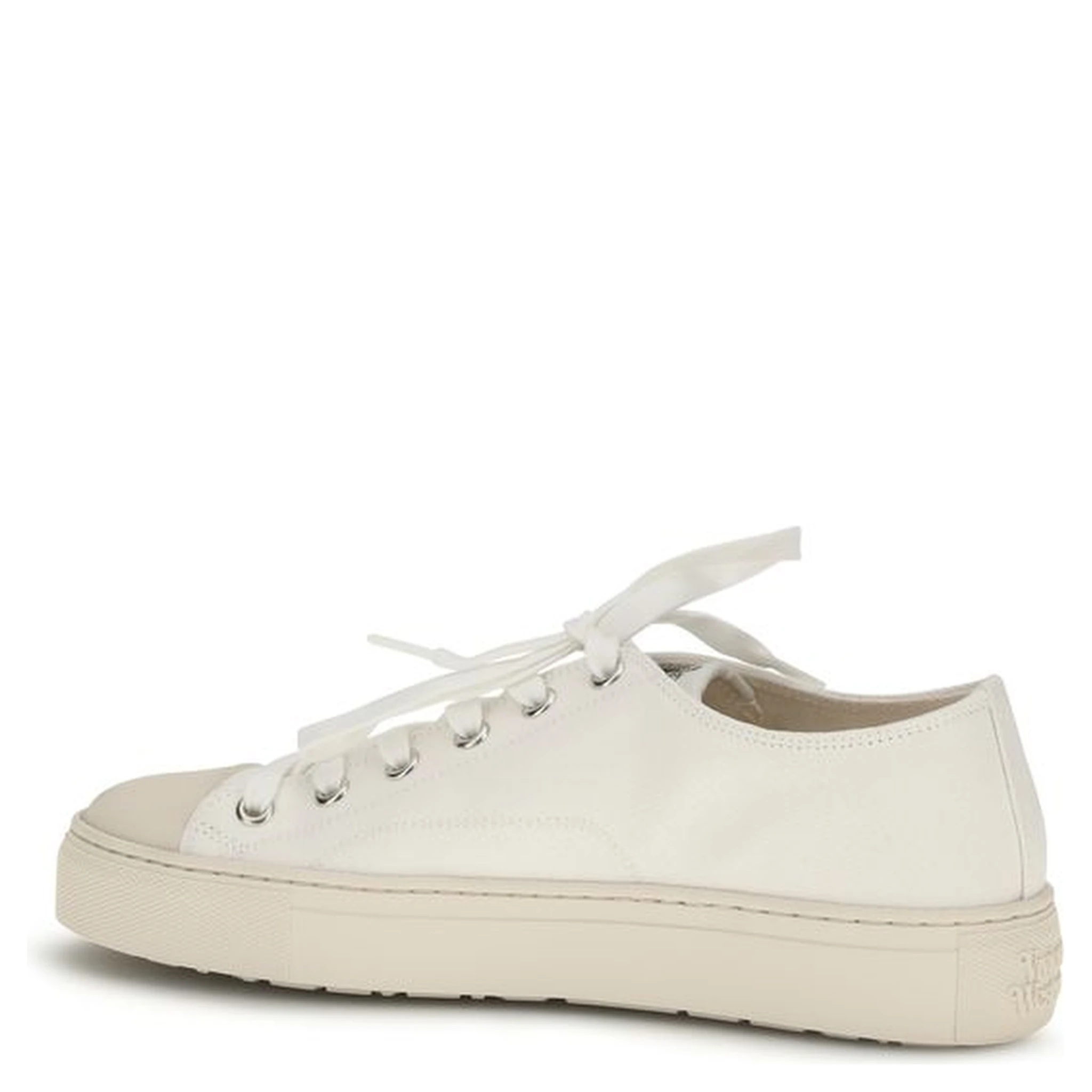 White Fabric Low Top Sneakers