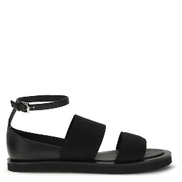 Black Calf Leather Bos Taurus Flat Sandals