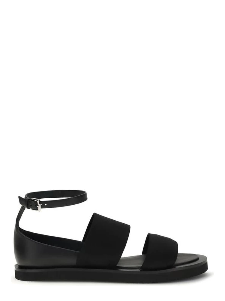 Black Calf Leather Bos Taurus Flat Sandals