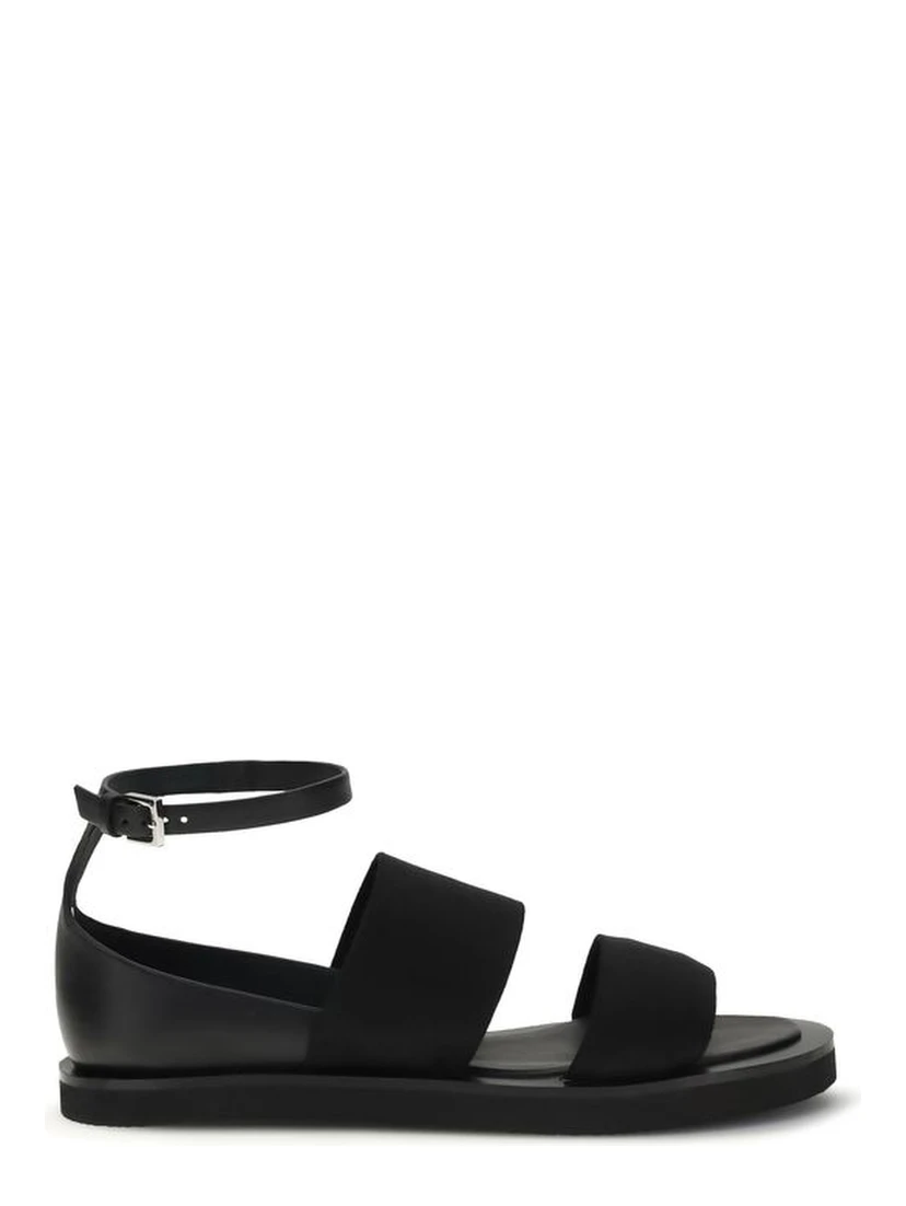 Black Calf Leather Bos Taurus Flat Sandals