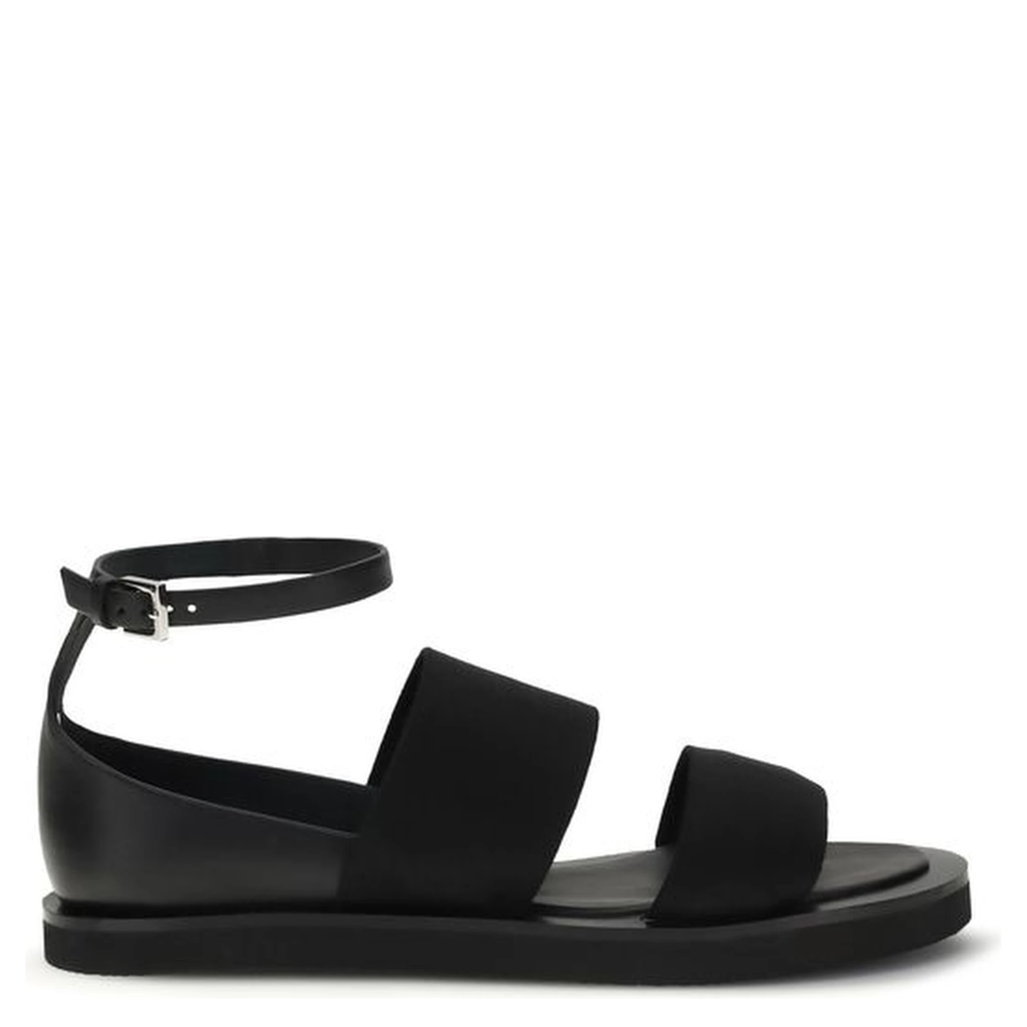 Black Calf Leather Bos Taurus Flat Sandals