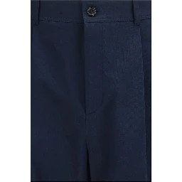 Blue Cotton Casual Pants
