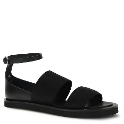 Black Calf Leather Bos Taurus Flat Sandals