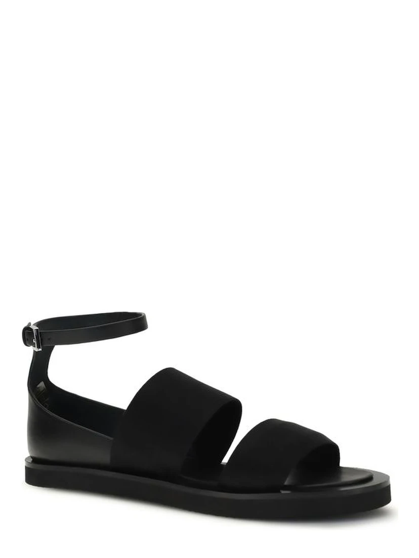 Black Calf Leather Bos Taurus Flat Sandals