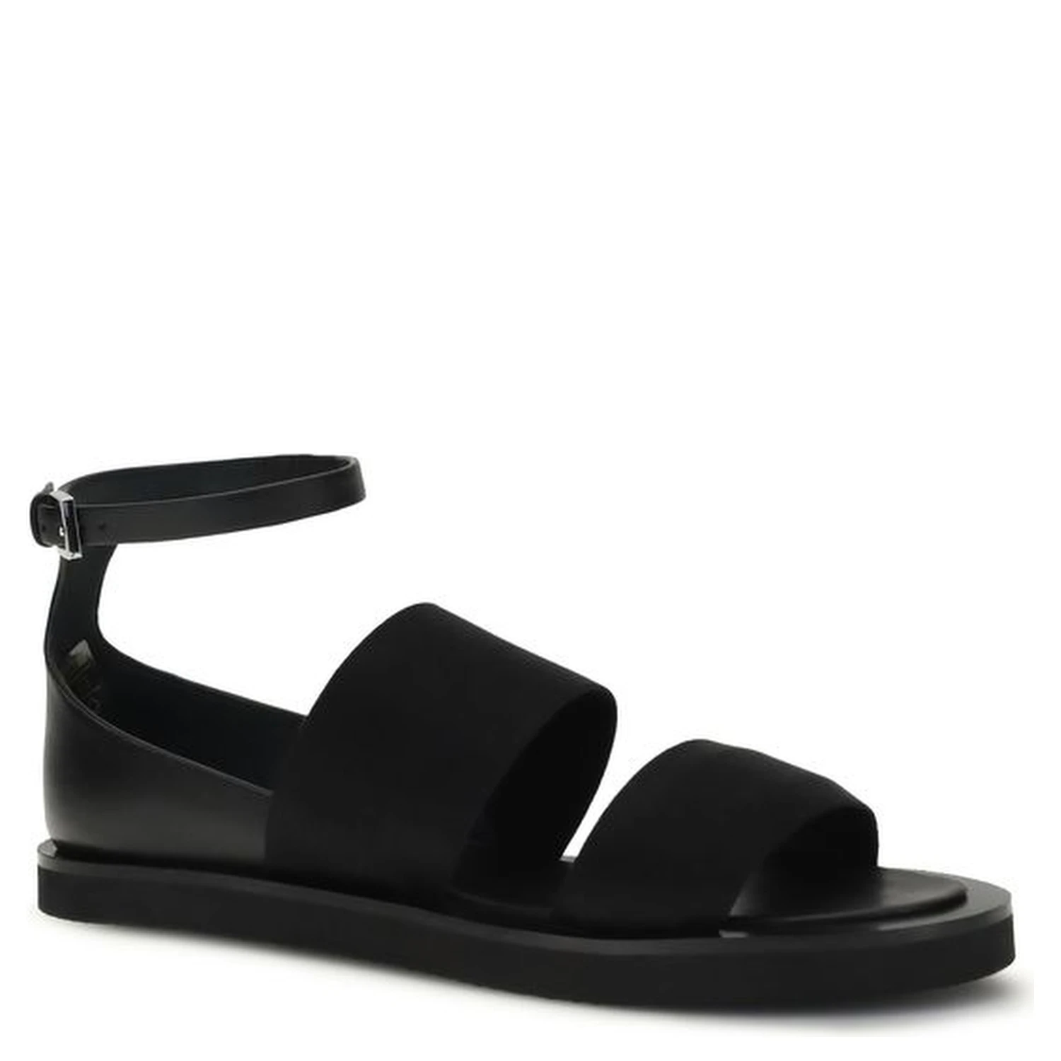 Black Calf Leather Bos Taurus Flat Sandals