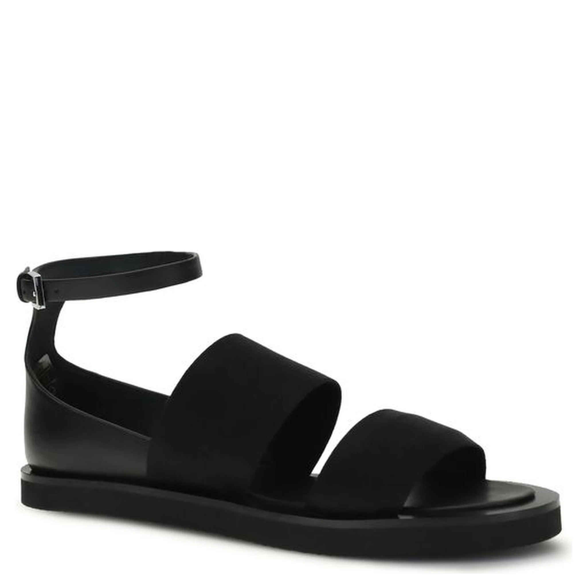 Black Calf Leather Bos Taurus Flat Sandals