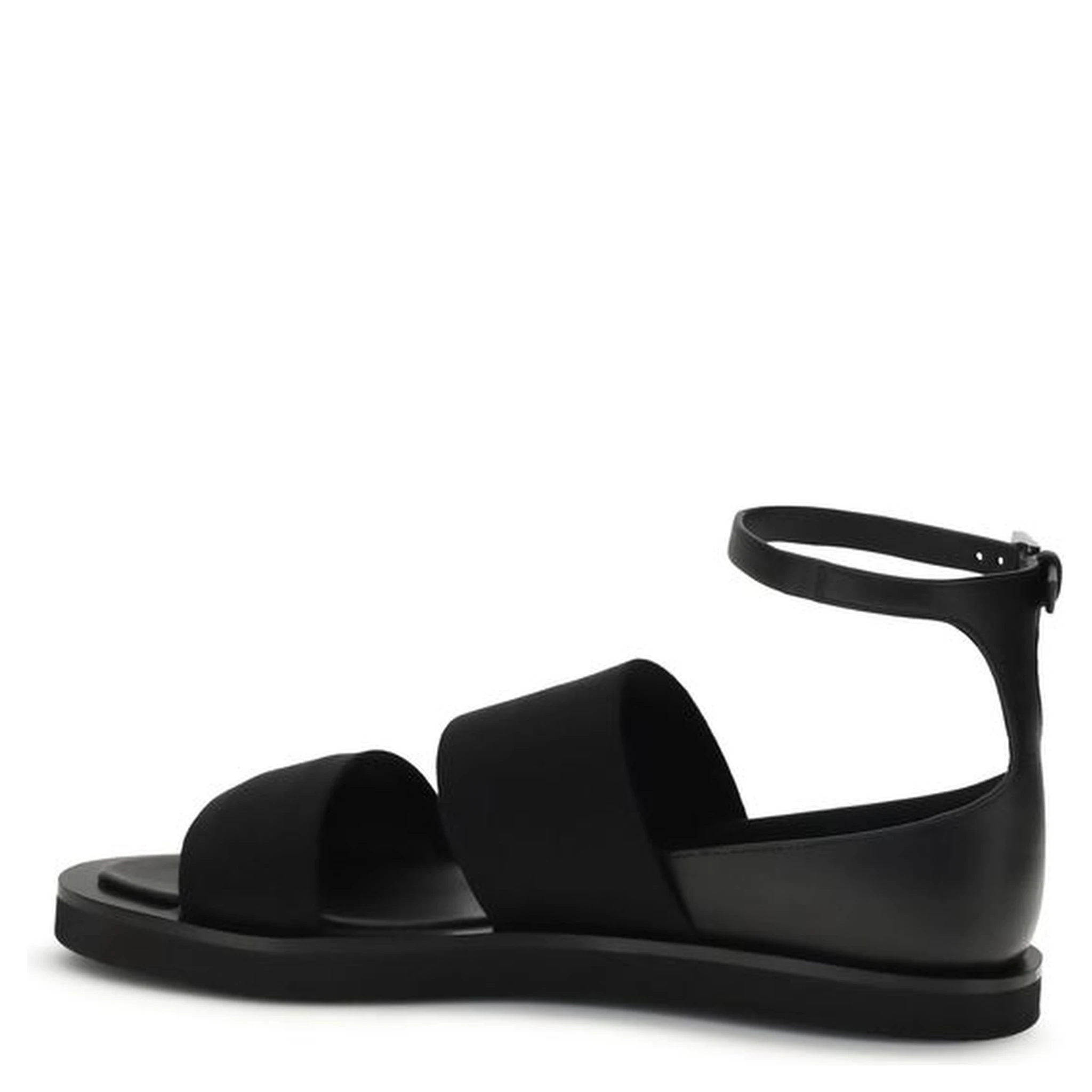 Black Calf Leather Bos Taurus Flat Sandals