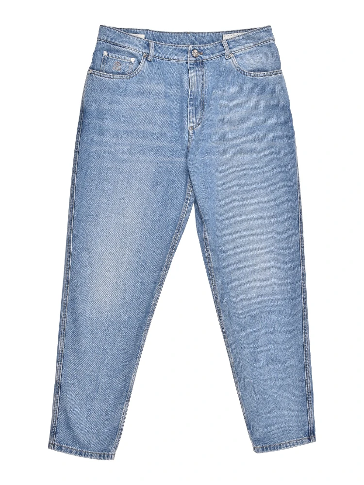 Blue Cotton Straight-Leg Jeans