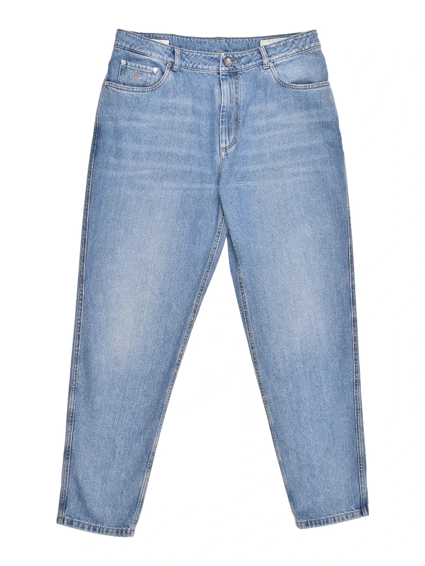 Blue Cotton Straight-Leg Jeans