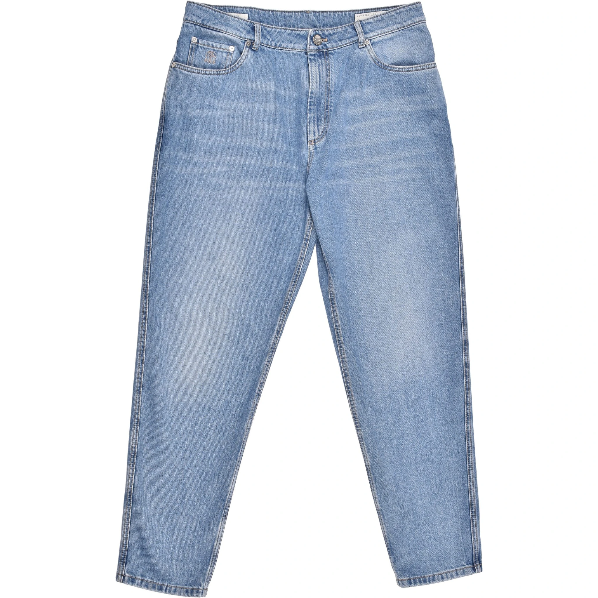 Blue Cotton Straight-Leg Jeans
