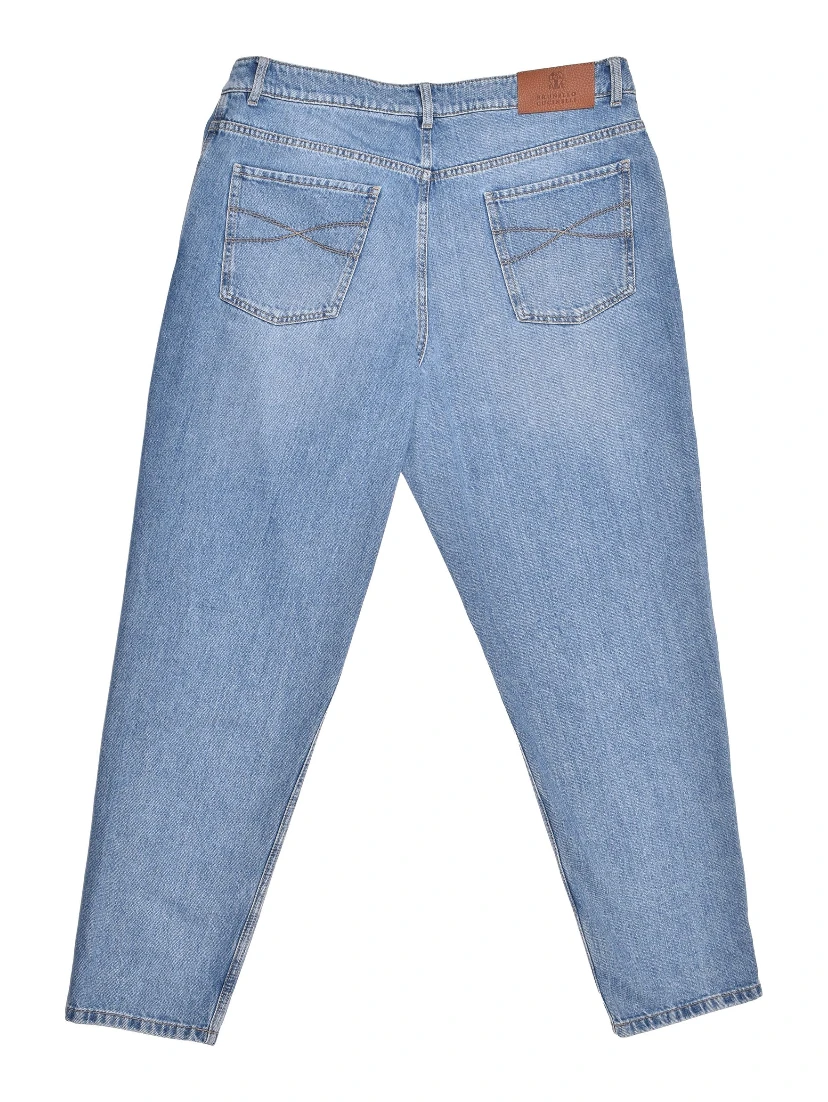 Blue Cotton Straight-Leg Jeans