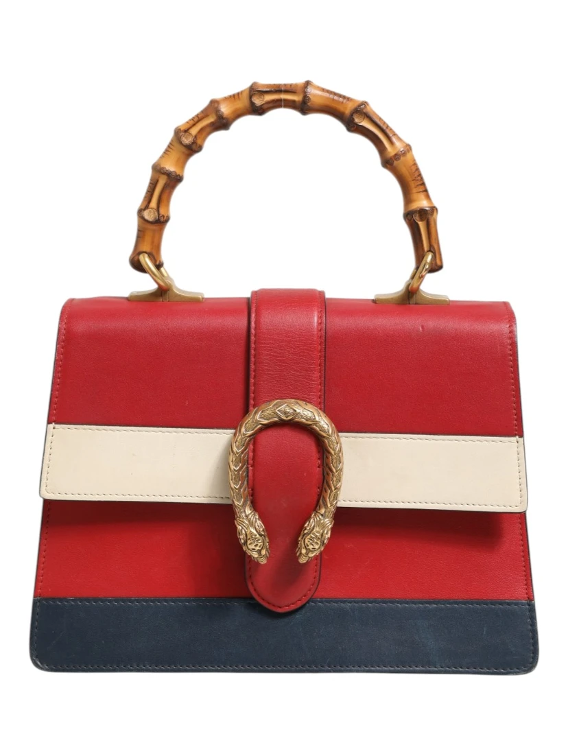 Dionysus Bamboo Medium Top Handle Bag White Blue Red