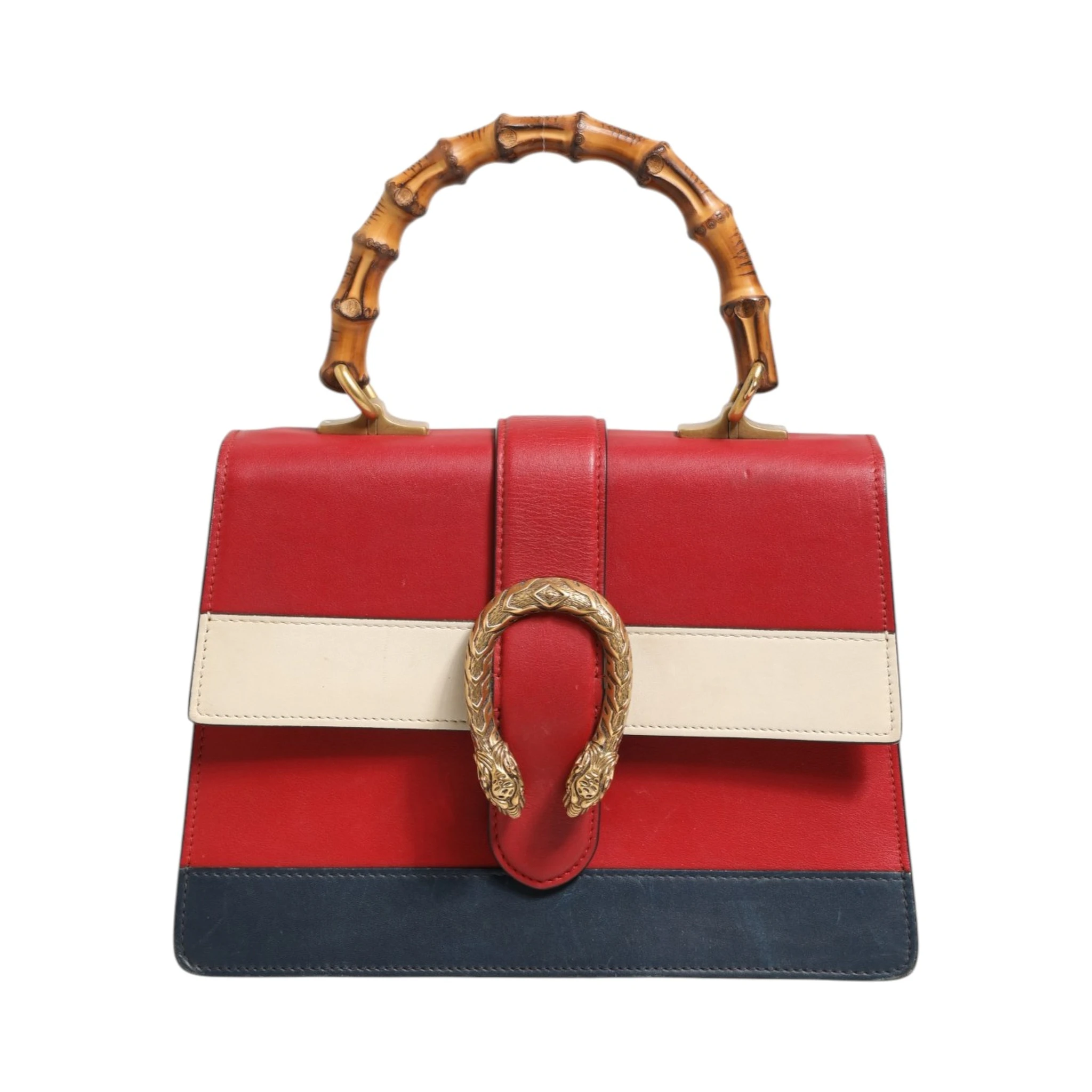 Dionysus Bamboo Medium Top Handle Bag White Blue Red