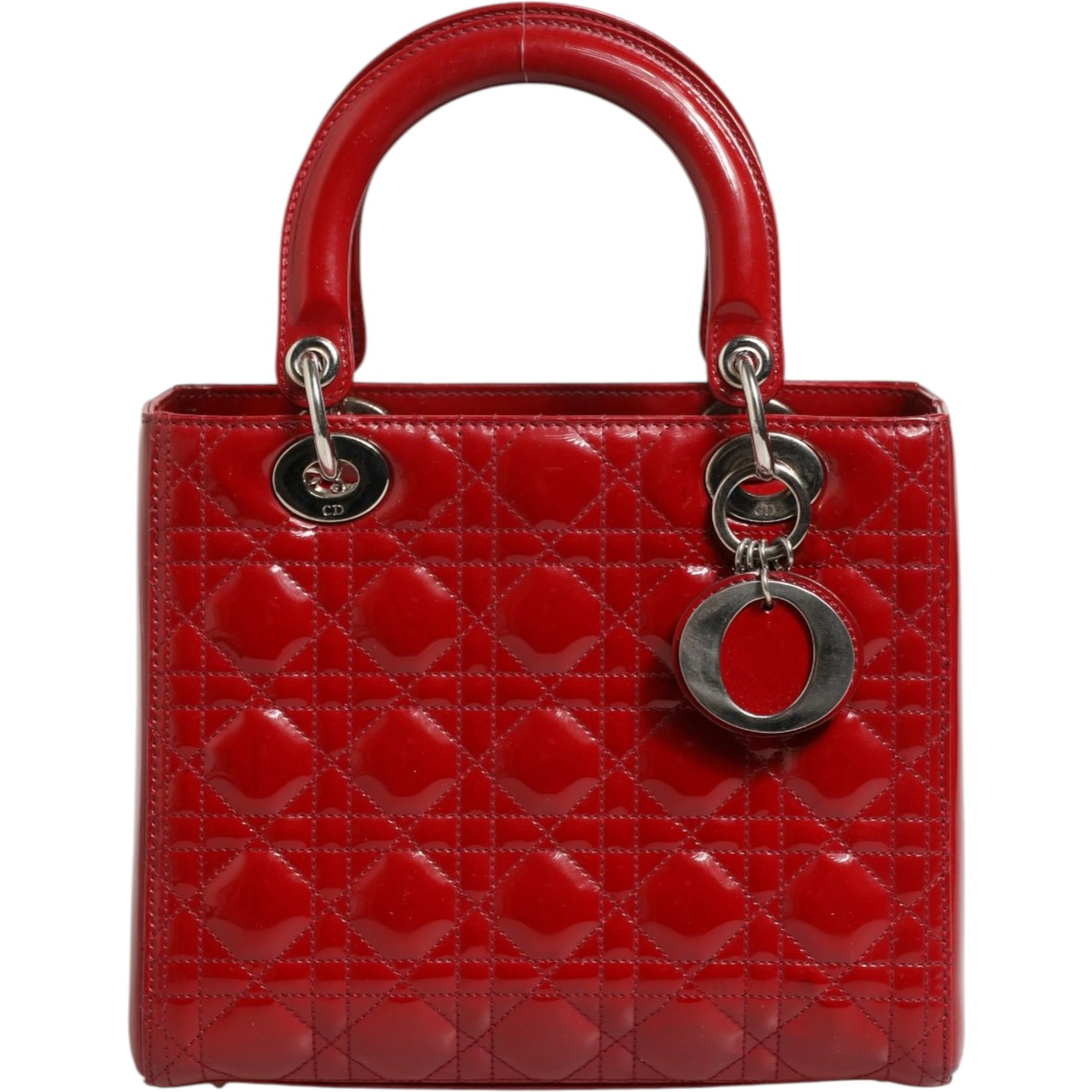 Cherry Red Patent Leather Cannage Quilting Small Lady Dior Bag