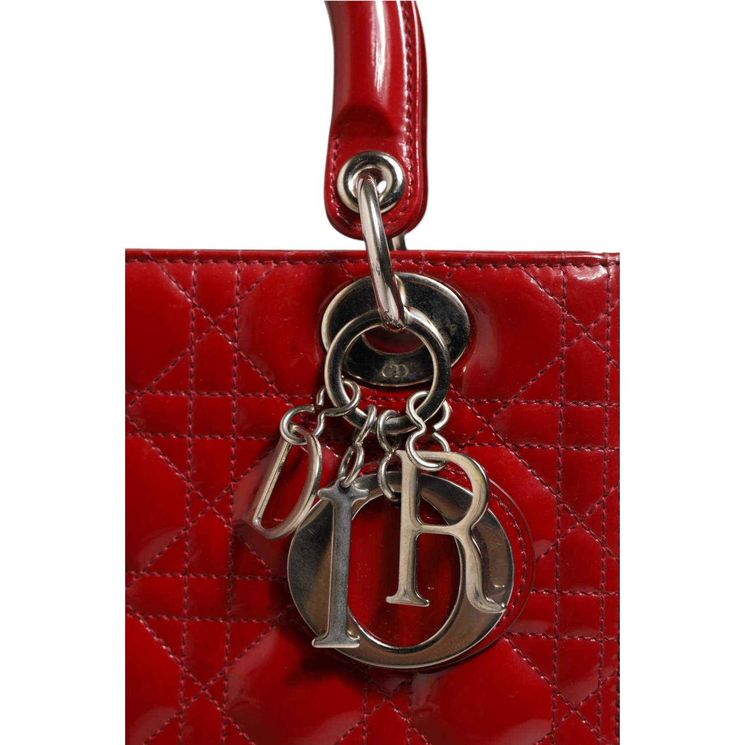 Cherry Red Patent Leather Cannage Quilting Small Lady Dior Bag