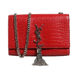 Kate Tassel Chain Bag in Red Crocodile Embossed Leather