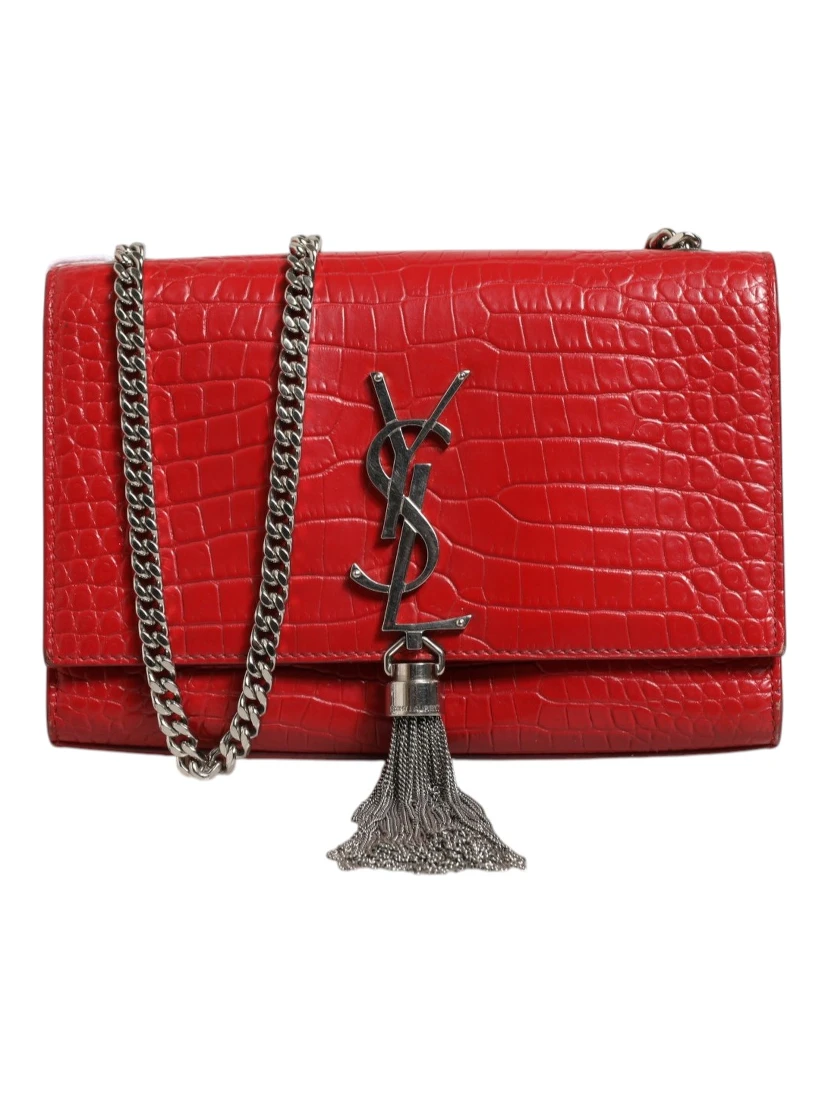 Kate Tassel Chain Bag in Red Crocodile Embossed Leather