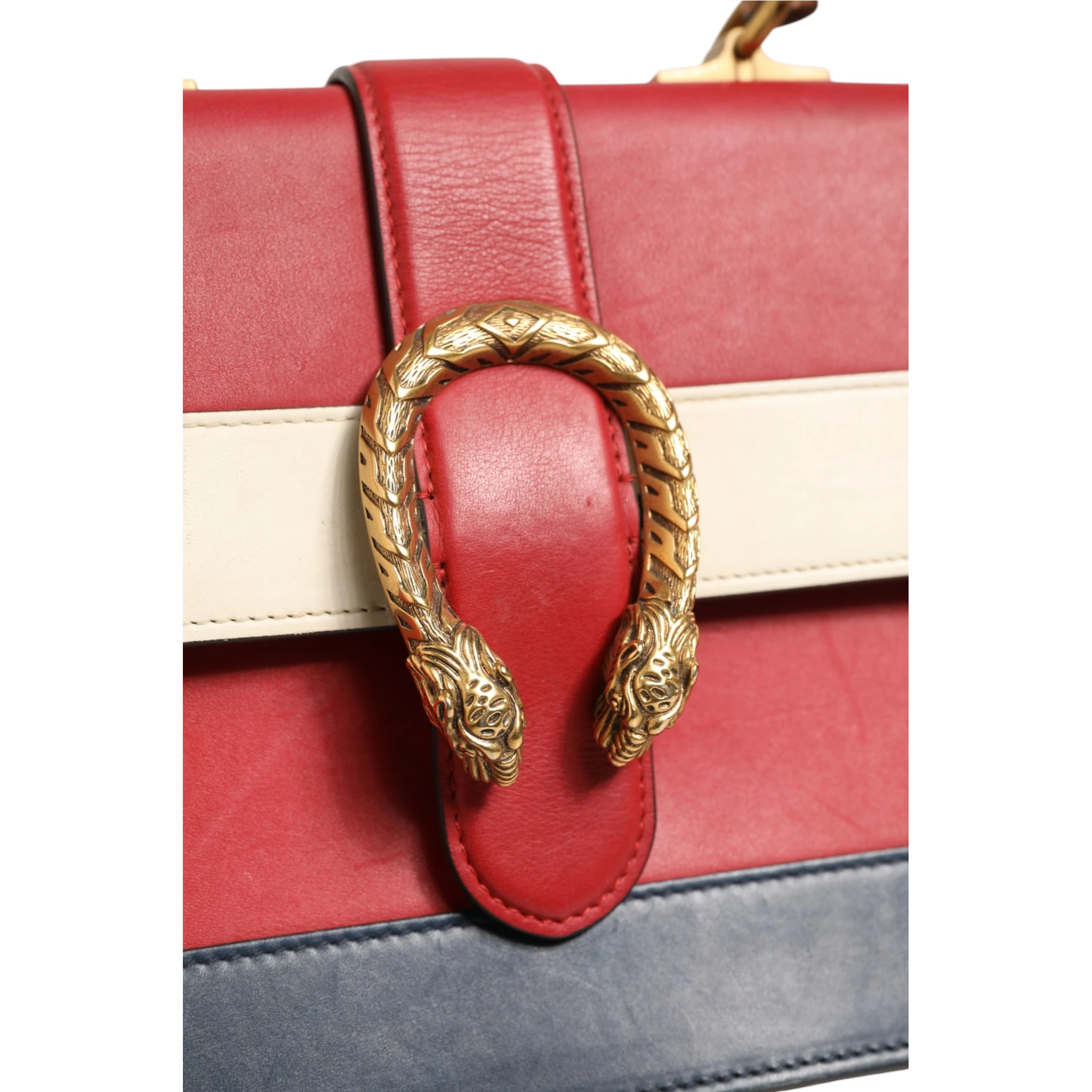 Dionysus Bamboo Medium Top Handle Bag White Blue Red