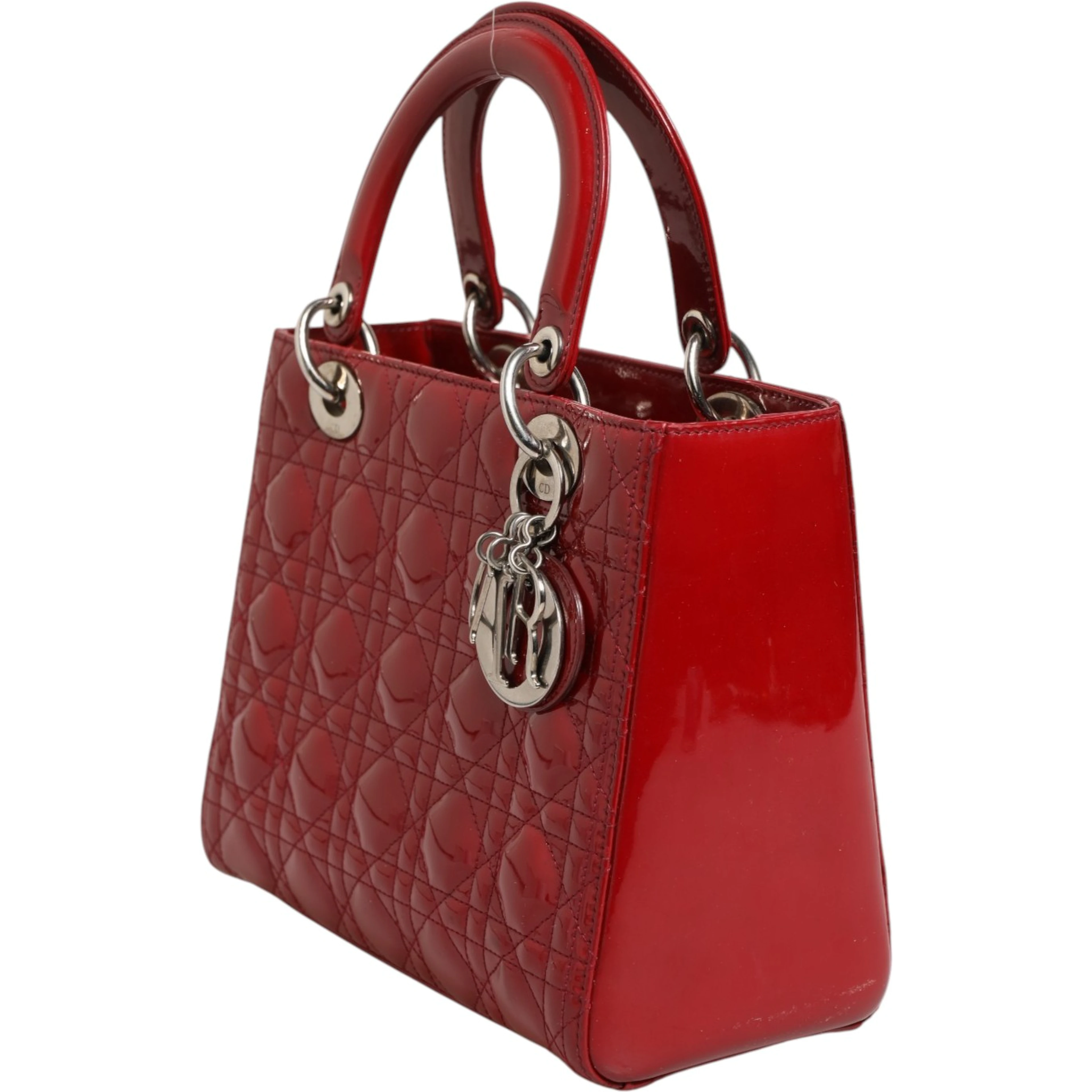 Cherry Red Patent Leather Cannage Quilting Small Lady Dior Bag