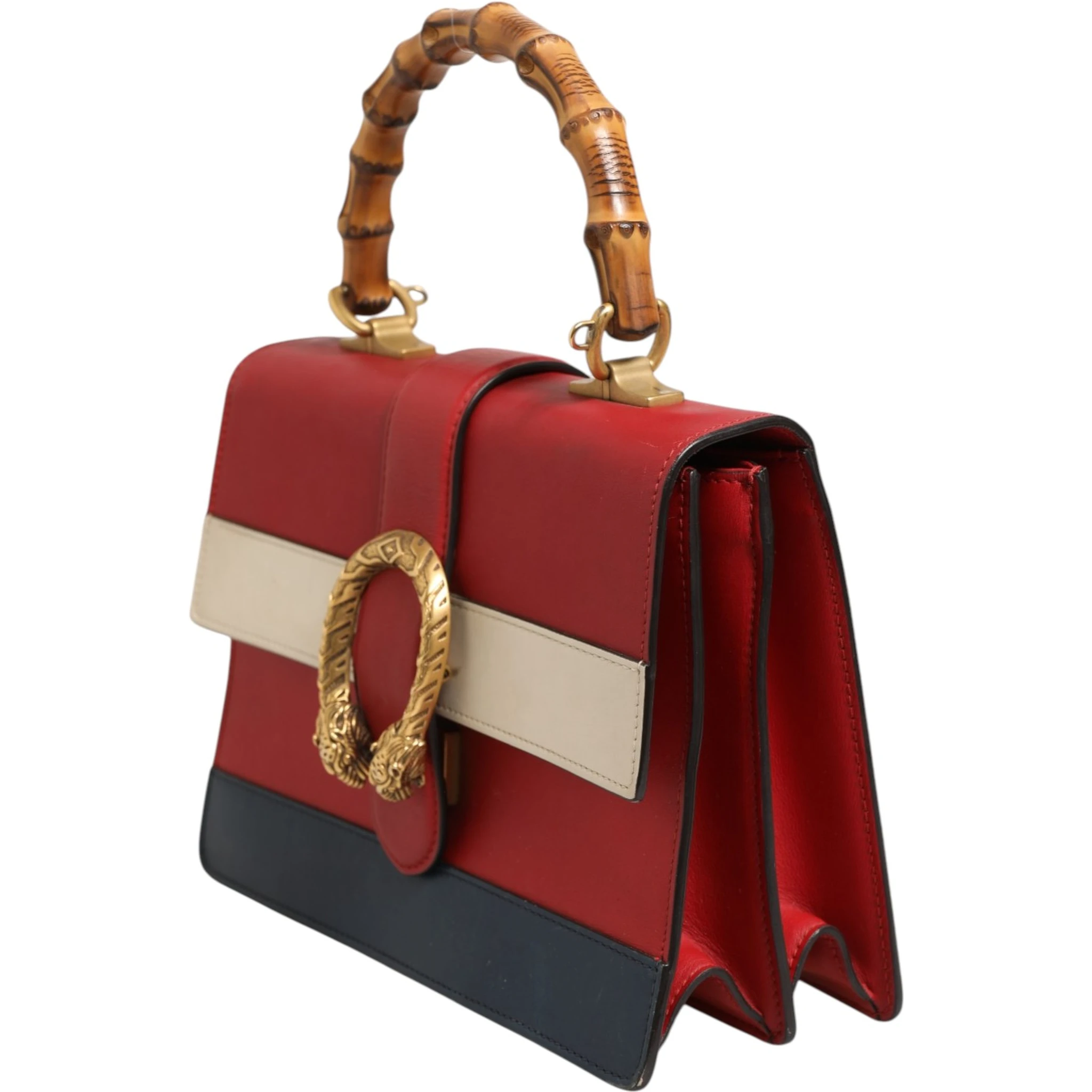 Dionysus Bamboo Medium Top Handle Bag White Blue Red