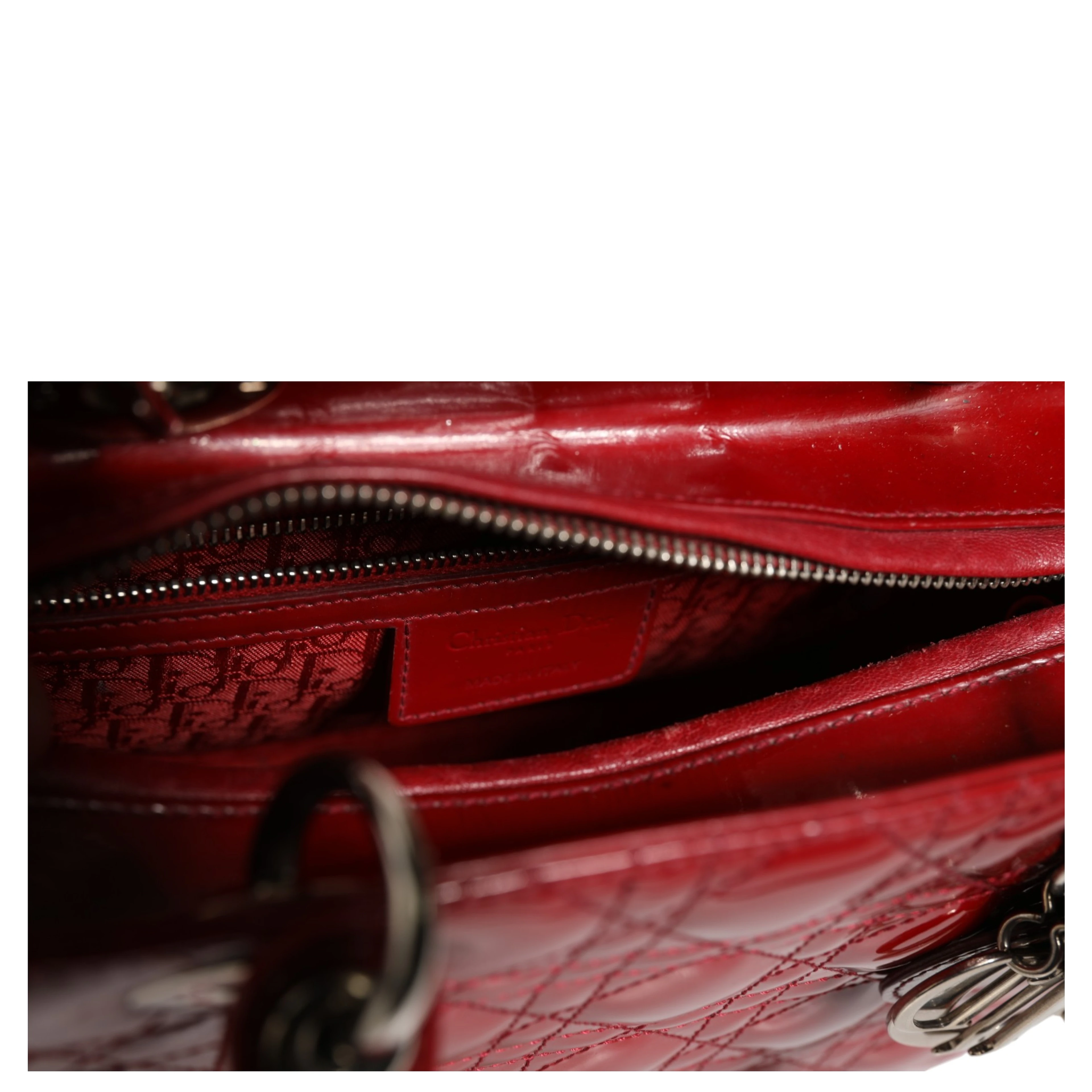 Cherry Red Patent Leather Cannage Quilting Small Lady Dior Bag