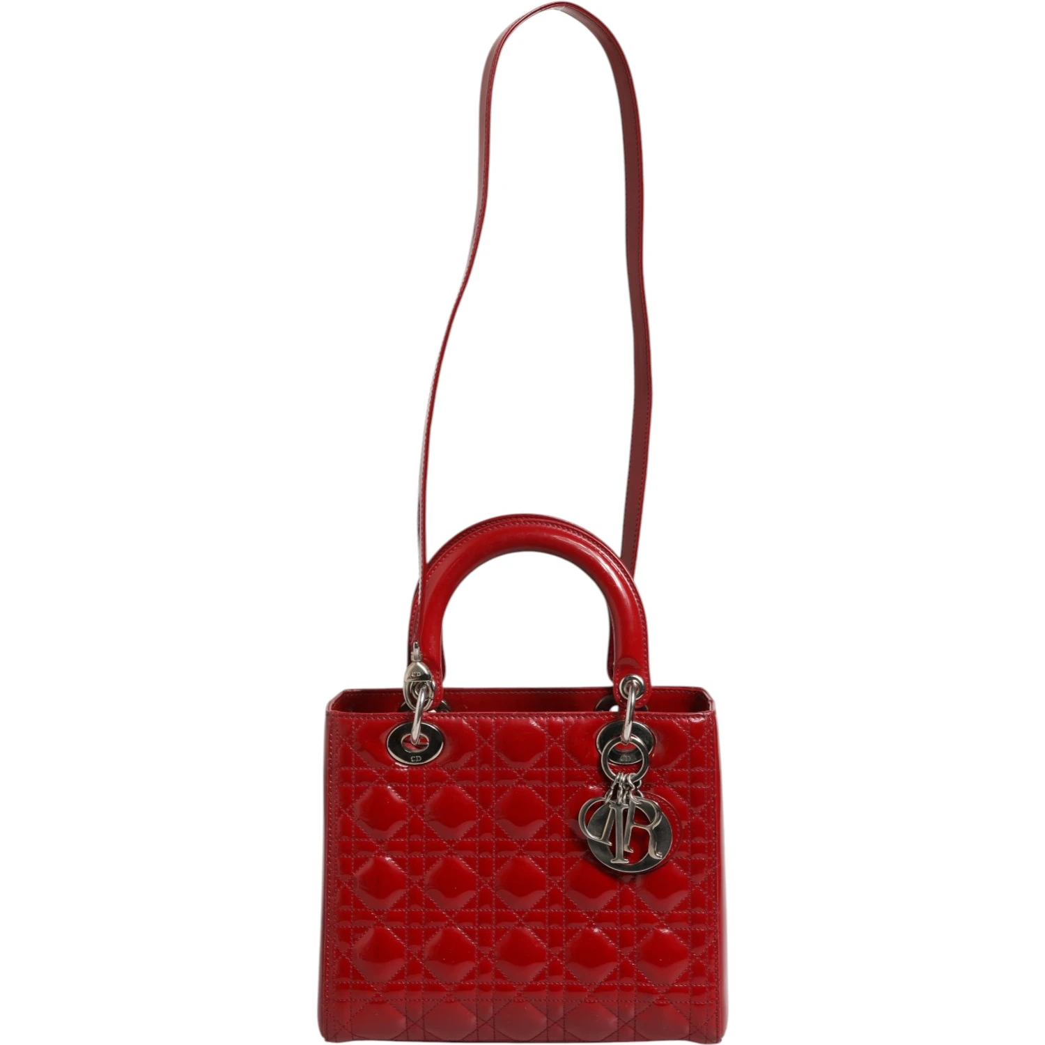 Cherry Red Patent Leather Cannage Quilting Small Lady Dior Bag
