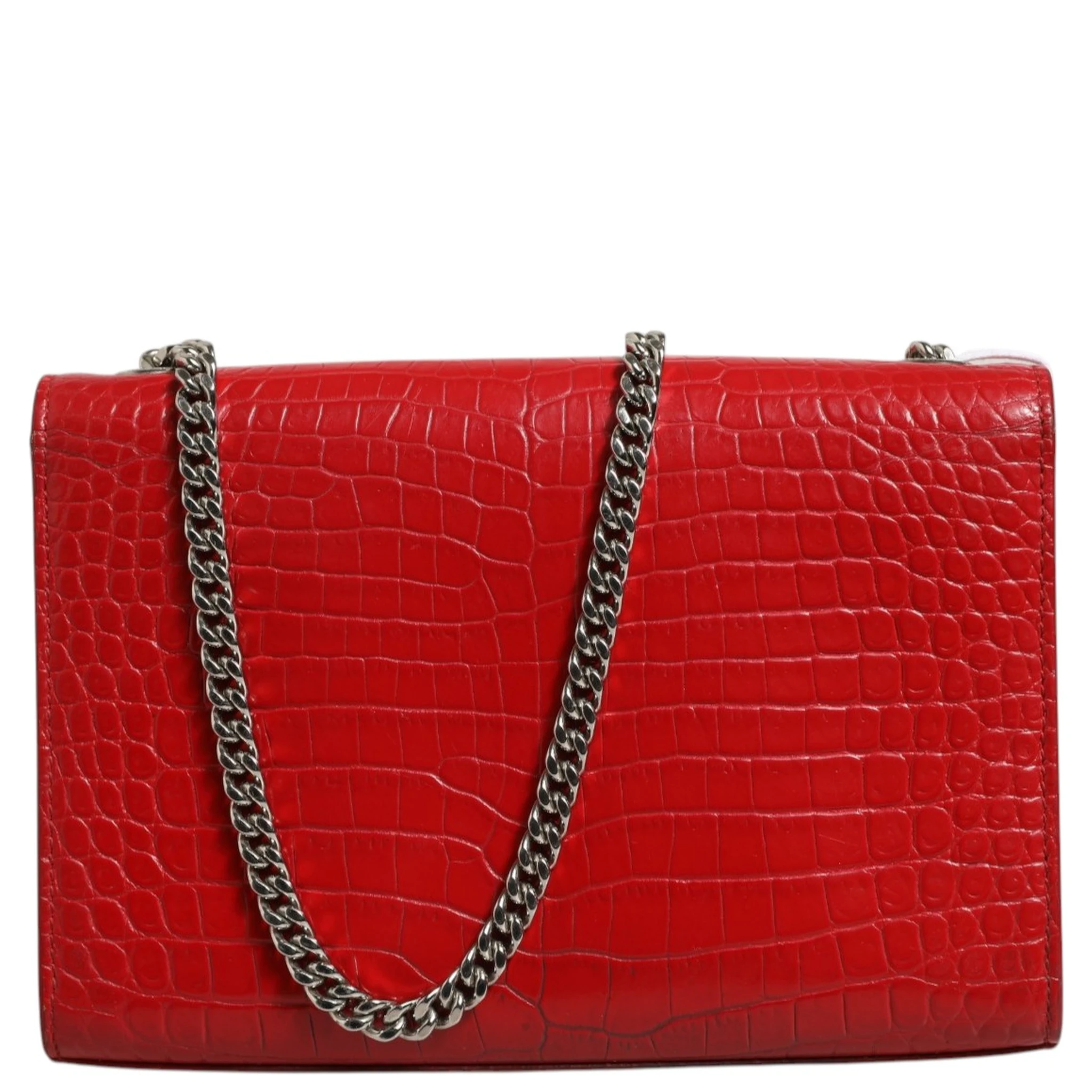Kate Tassel Chain Bag in Red Crocodile Embossed Leather
