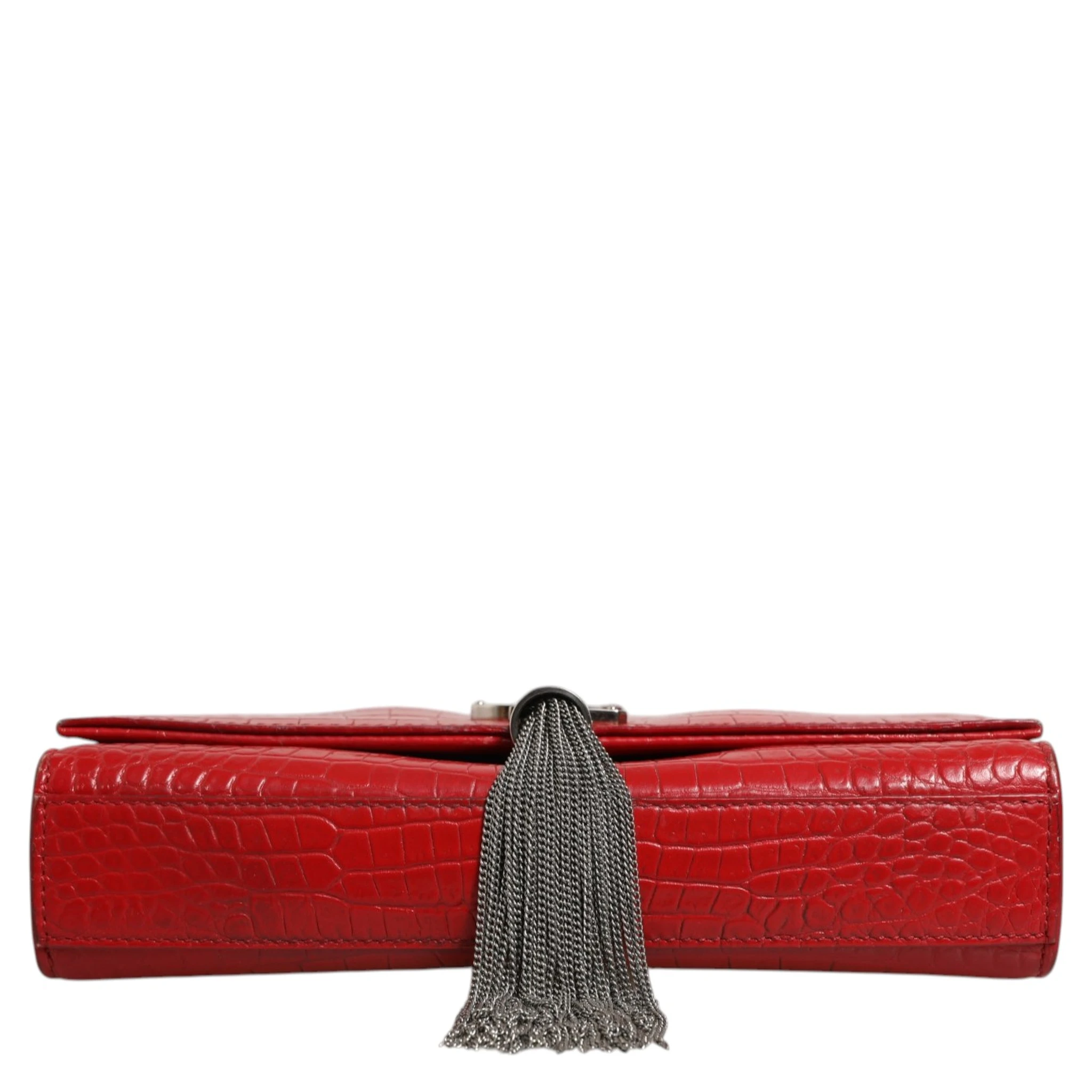 Kate Tassel Chain Bag in Red Crocodile Embossed Leather