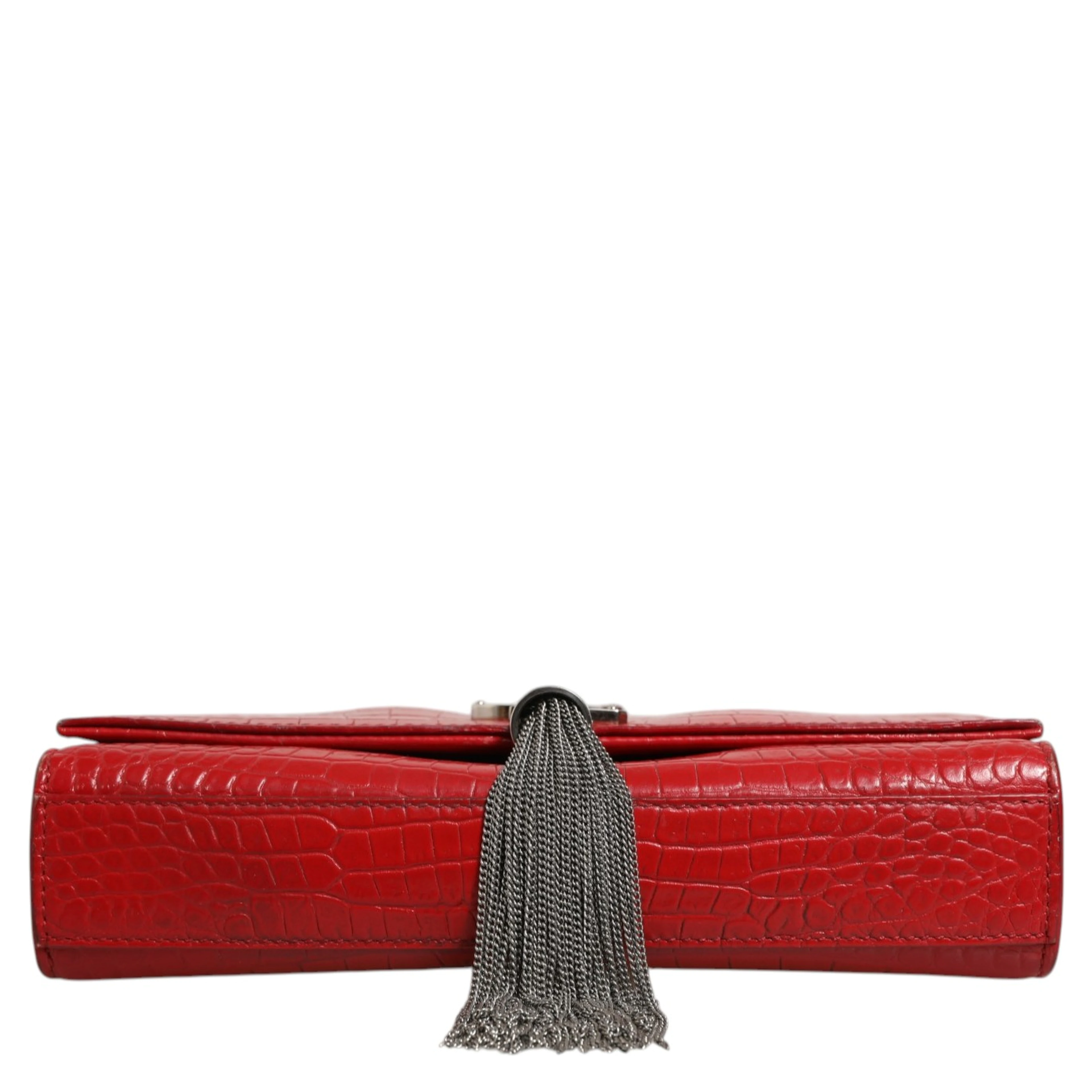 Kate Tassel Chain Bag in Red Crocodile Embossed Leather
