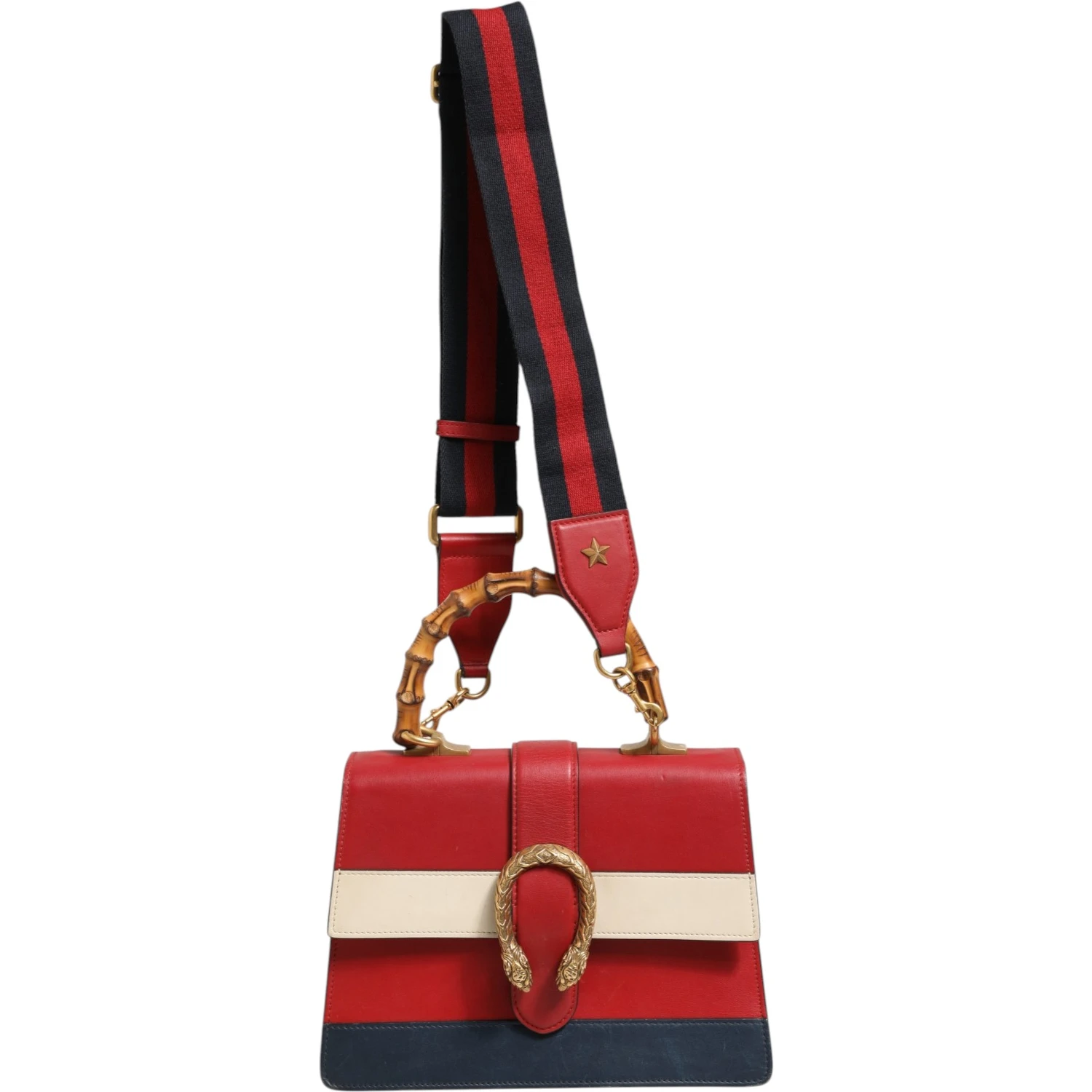 Dionysus Bamboo Medium Top Handle Bag White Blue Red