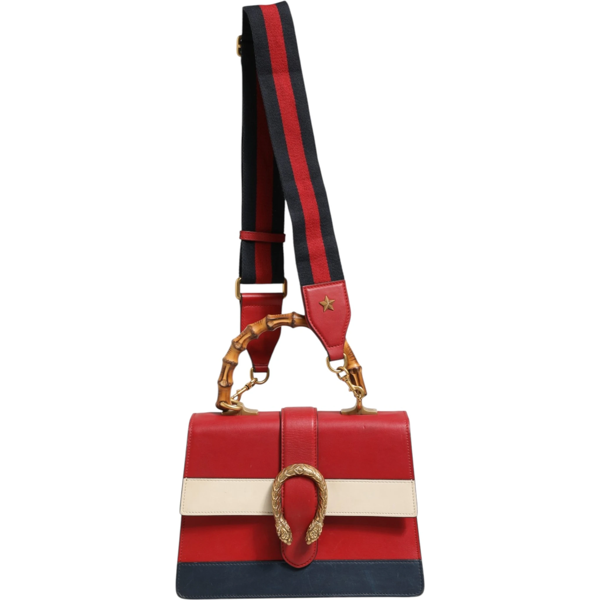 Dionysus Bamboo Medium Top Handle Bag White Blue Red