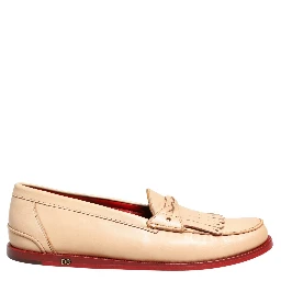 Beige Tassel Leather Men Slip On Loafers Shoes