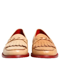 Beige Tassel Leather Men Slip On Loafers Shoes