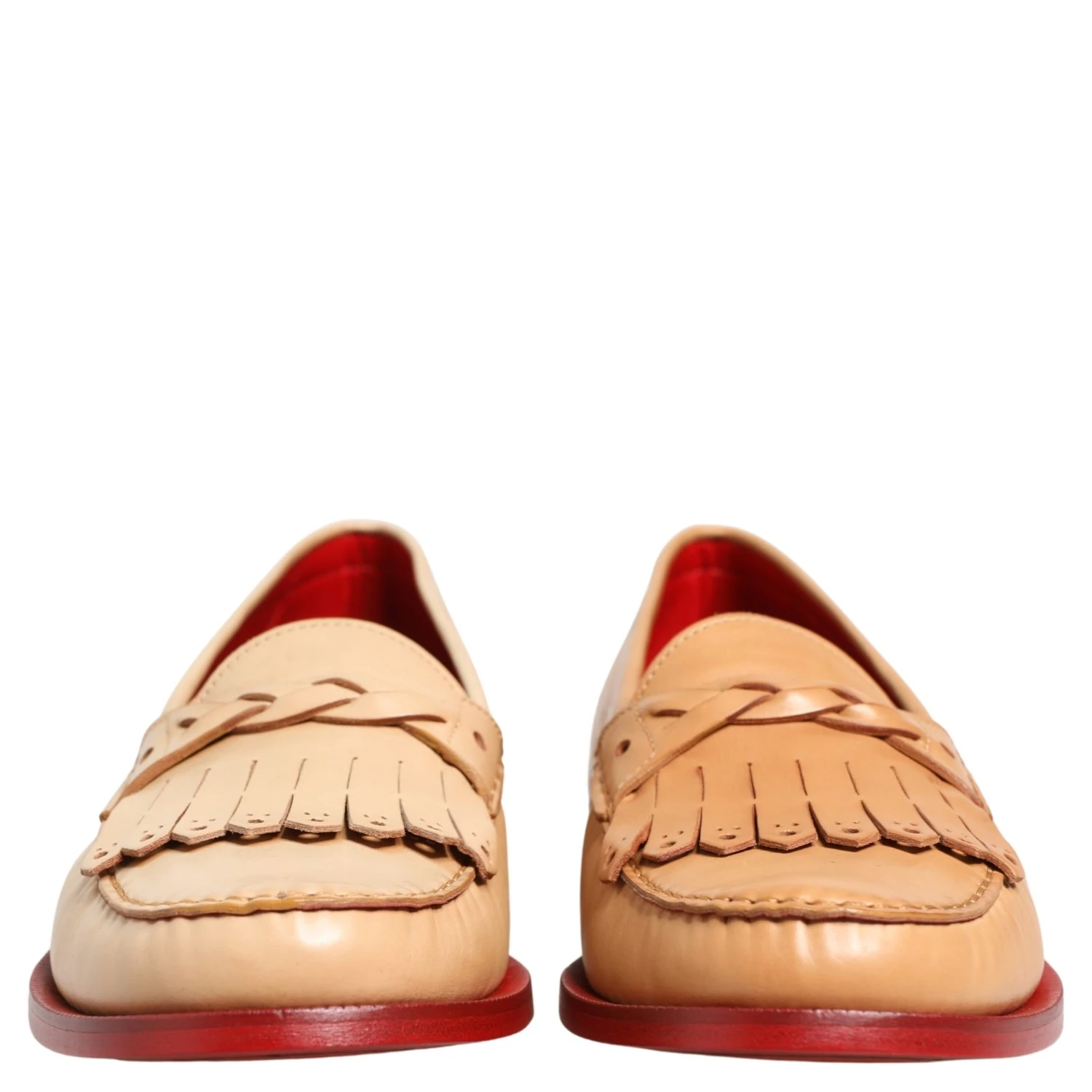 Beige Tassel Leather Men Slip On Loafers Shoes