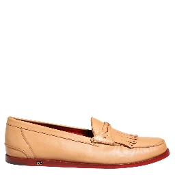 Beige Tassel Leather Men Slip On Loafers Shoes