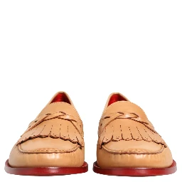 Beige Tassel Leather Men Slip On Loafers Shoes