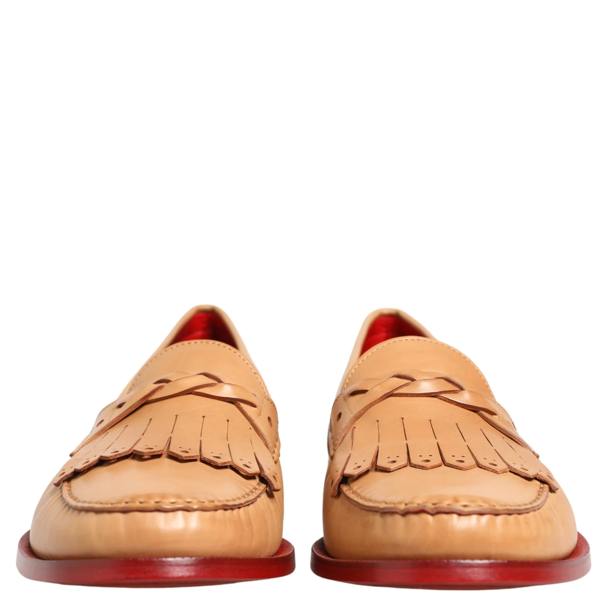 Beige Tassel Leather Men Slip On Loafers Shoes