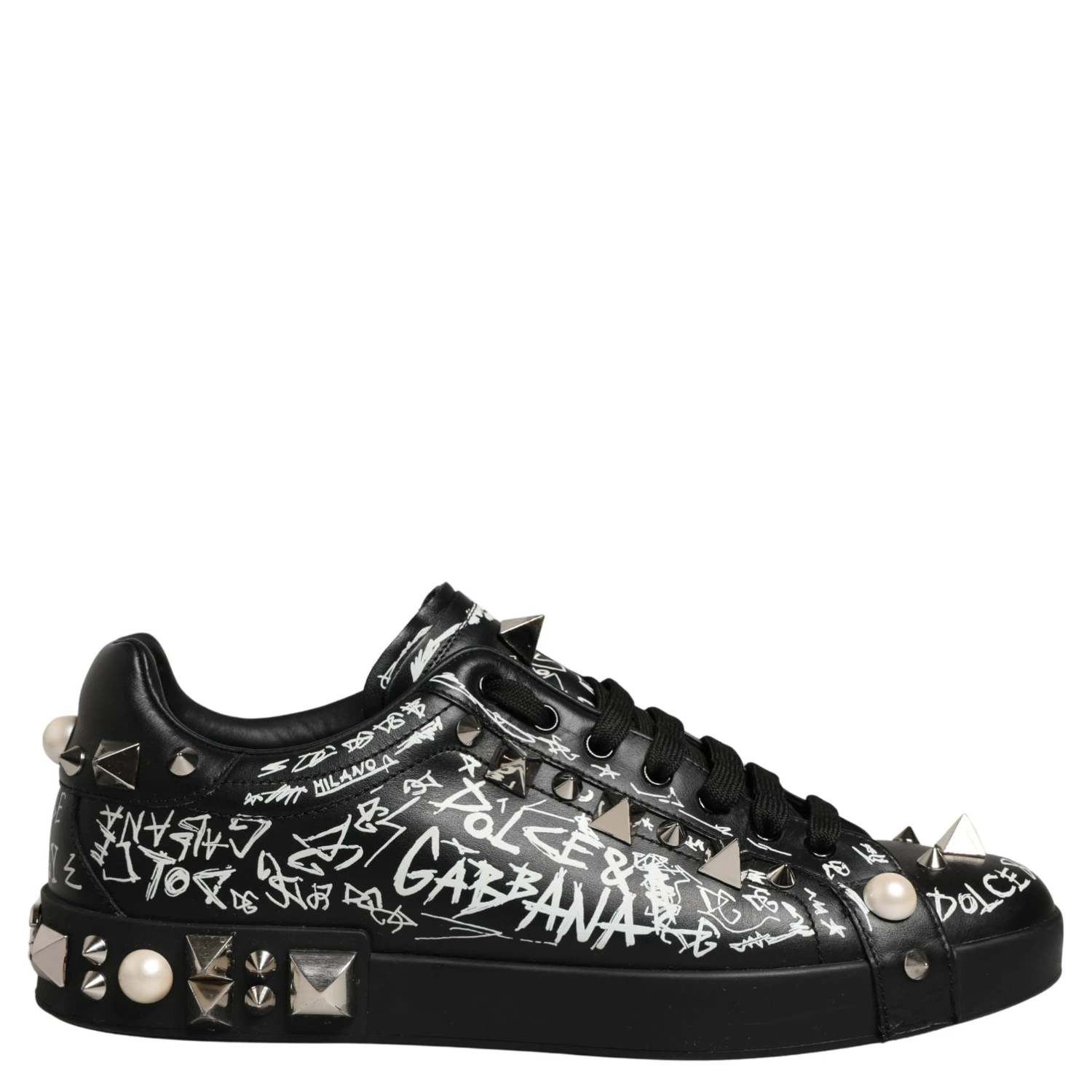 Black Portofino Graffiti Stud Sneakers Shoes