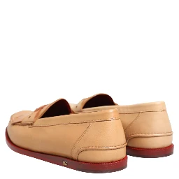 Beige Tassel Leather Men Slip On Loafers Shoes