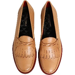 Beige Tassel Leather Men Slip On Loafers Shoes