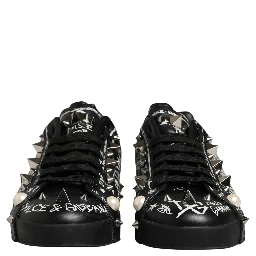 Black Portofino Graffiti Stud Sneakers Shoes